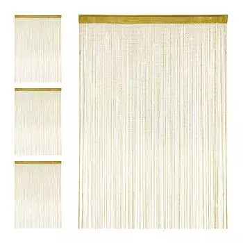 Relaxdays 4 х шторы из ниток с блестками, золото, 145x245 см