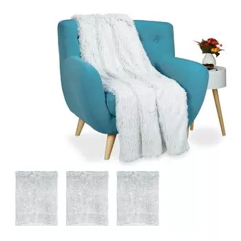 Relaxdays 4 меховых одеяла из искусственного меха белого цвета, белый