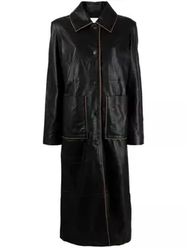 REMAIN однобортное кожаное пальто макси, черный