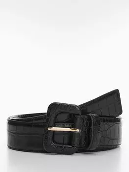 Ремень Aline с эффектом крокодила Mango, черный