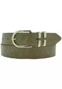 Ремень AnnaMatoni кожаный, с открытой двойной петлей, пряжка золотистого цвета, зеленый