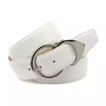 Ремень Anthoni Crown кожаный, с круглой застежкой серебристого цвета, декоративной металлической петлей, белый