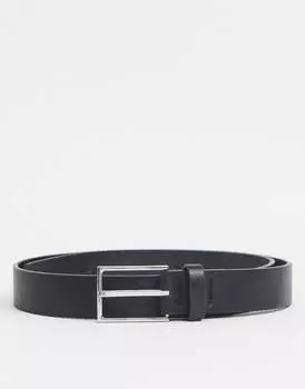 Ремень ASOS DESIGN Smart из черной искусственной кожи с серебряной пряжкой