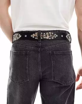 Ремень ASOS DESIGN в стиле вестерн из черной искусственной кожи с леопардовым принтом и заклепками