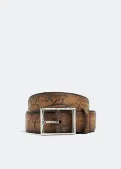 Ремень BERLUTI Classic embossed leather 35mm belt, коричневый