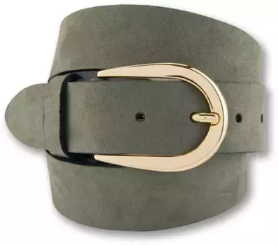 Ремень BERND GTZ кожаный, с элегантной дизайнерской застежкой, замша, оливковый