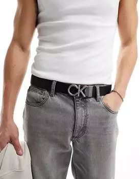 Ремень Calvin Klein черно-коричневый с металлической пряжкой CK, ширина 35 мм