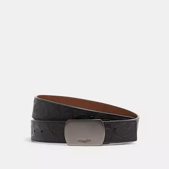 Ремень COACH Plaque Buckle Cut To Size Reversible, 38 Mm, цвет Gunmetal/Black/Dark Saddle