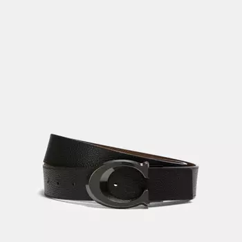 Ремень COACH Signature Buckle Cut To Size Reversible, 38 Mm, цвет Gunmetal/Black/Dark Saddle