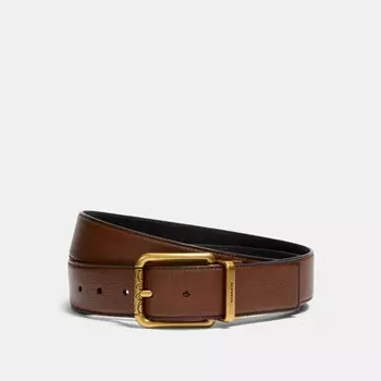 Ремень COACH Square Roller Buckle Cut To Size Reversible, 38 Mm, цвет Antique Brass/Dark Saddle Black