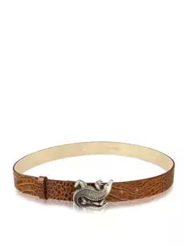 Ремень COLLEZIONE ALESSANDRO кожаный "Lianne", тисненый материал, с застежкой под рептилию, цвет Cognac