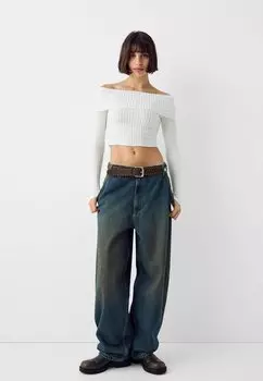 Ремень Distressed With Detailing Bershka, цвет dark brown