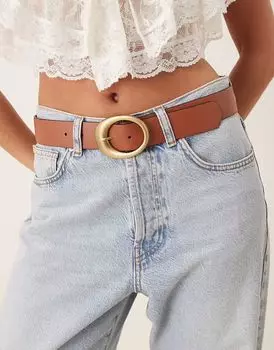 Ремень для джинсов ASOS DESIGN с овальной пряжкой, коричневый