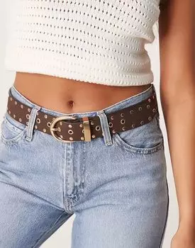 Ремень для джинсов из искусственной замши ASOS DESIGN шоколадного цвета с заклепками