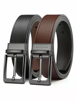 Ремень двусторонний кожаный, черный