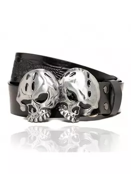 Ремень джинсовый с пряжкой черепа, черный
