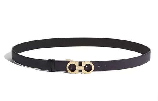 Ремень Ferragamo из коровьей кожи с перекрестной застежкой, двусторонний, золотистого оттенка, сине-черный, ширина 2,5 см, унисекс