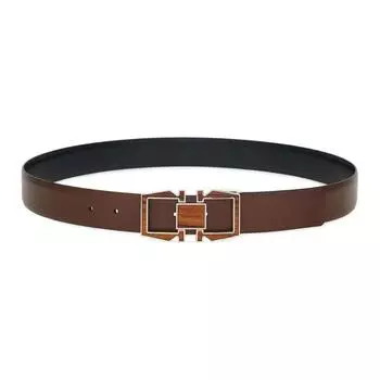 Ремень Ferragamo из телячьей кожи с гладкой пряжкой, мужской, коричневого цвета, ширина 3,2 см