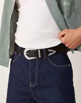 Ремень из черной искусственной кожи в стиле вестерн от ASOS DESIGN с пряжкой цвета старинного серебра