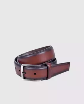 Ремень из гладкой кожи с никелевой пряжкой и боковым швом Olimpo, коричневый