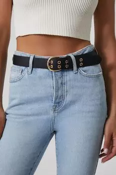Ремень из искусственной кожи с двумя зубцами Forever 21, черный