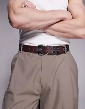 Ремень из искусственной кожи с пряжкой в стиле вестерн, полированный коричневый ASOS DESIGN