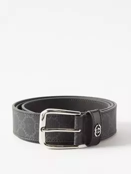 Ремень из канвы gg-жаккарда и кожи Gucci, черный