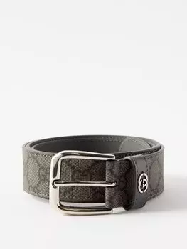 Ремень из канвы gg-жаккарда и кожи Gucci, серый