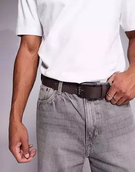 Ремень из кожи HUGO RED Gelio с пряжкой-логотипом темно-коричневого цвета