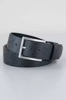 Ремень из кожи и экокожи с логотипом Guess, черный