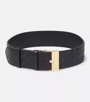 Ремень из кожи Intrecciato Bottega Veneta, Black-M Brass