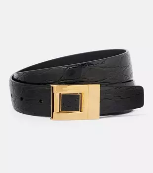 Ремень из кожи с эффектом крокодила Saint Laurent, черный