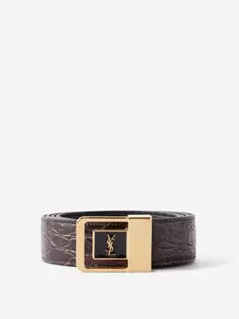Ремень из кожи с тиснением под кожу крокодила и пряжкой с логотипом Saint Laurent, коричневый