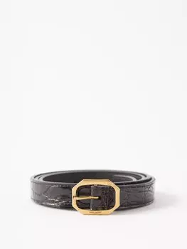 Ремень из кожи с тиснением под крокодила Saint Laurent, черный