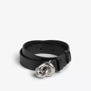 Ремень из кожи с узелками и серебристой фурнитурой Bottega Veneta, черный