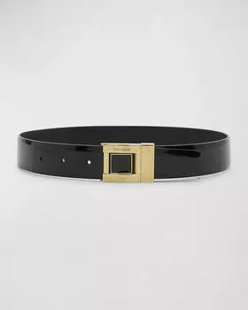 Ремень из лакированной кожи с латунной пряжкой с гравировкой Saint Laurent, цвет 1000 Black