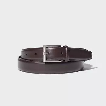 Ремень из натуральной итальянской кожи с прострочкой UNIQLO, темно-коричневый