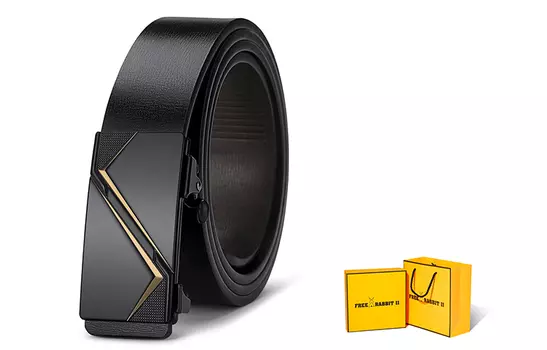 Ремень из натуральной кожи с автоматической пряжкой, беззубчатые, деловый, для внутренней одежды, унисекс, ширина 3,5 см FREE RABBIT, Gunmetal+Box Limited Edition