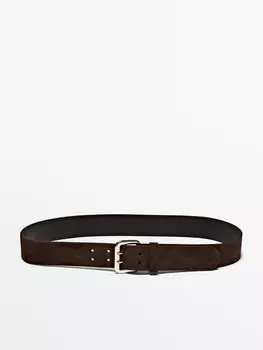 Ремень из нубуковой кожи с двойной пряжкой Massimo Dutti, коричневый