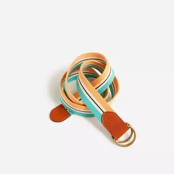 Ремень из полосатой ленты с кожаной отделкой Beams Plus, синий