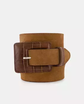 Ремень из спилка с кокосовой пряжкой Latouche, цвет Camel