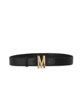 Ремень из телячьей кожи с логотипом Moschino, черный