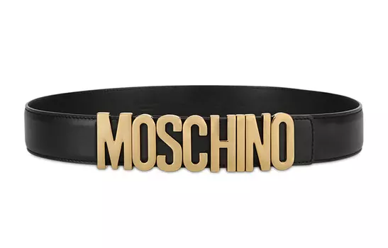 Ремень из телячьей кожи с логотипом MOSCHINO, черный