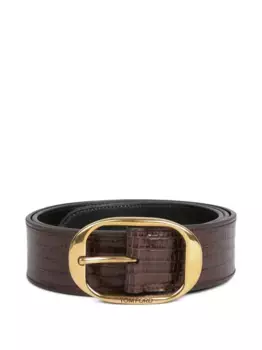 Ремень из тисненой кожи с овальной пряжкой TOM FORD, коричневый
