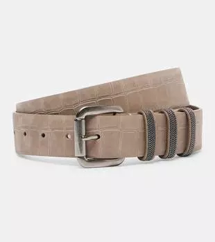 Ремень из замши с эффектом крокодиловой кожи Monili Brunello Cucinelli, Chocolate Cip