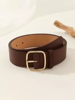 Ремень клетчатый с плоской пряжкой, кофейный