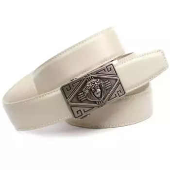 Ремень кожаный Anthoni Crown, кожаный ремень-автомат, застежка с крестом, бежевый