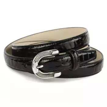 Ремень кожаный Anthoni Crown, лакированный ремень с узором под кожу крокодила, элегантная застежка, черный