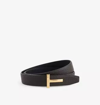 Ремень кожаный двусторонний с логотипом-пряжкой Tom Ford, черный