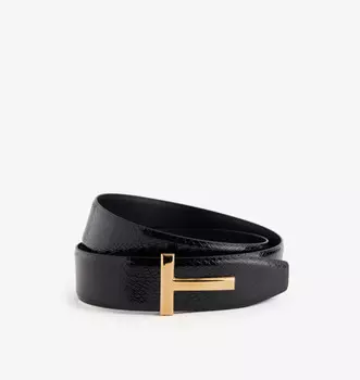 Ремень кожаный двусторонний с логотипом-пряжкой Tom Ford, черный